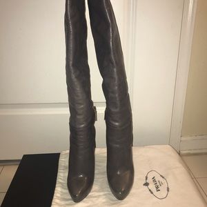 Gray leather Prada knee boots